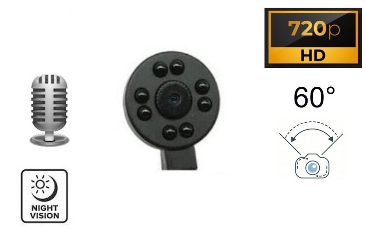 Pinhole-kamera pimeällä 8x IR-painikkeella HD 60° kulmalla + mikrofoni