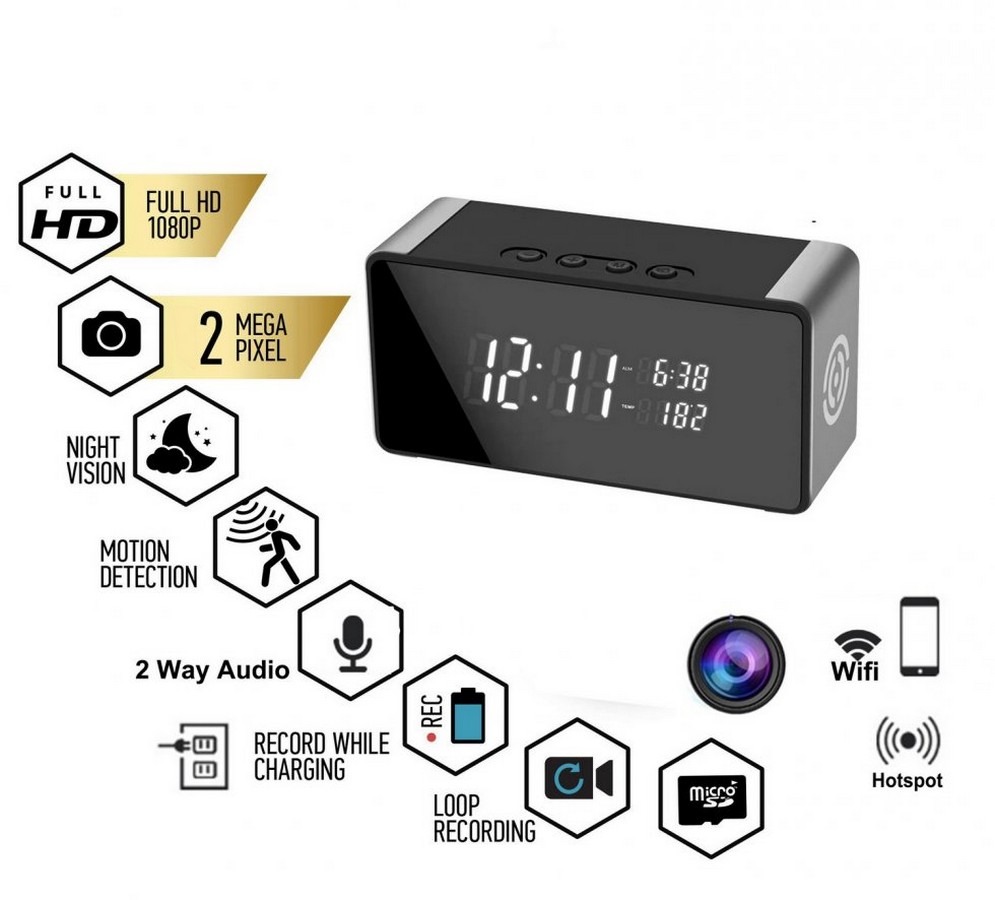 wifi-kamera herätyskellossa + bluetooth-kaiutin